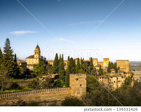 Alhambra And Granada Landscape Over Flowered Garden Alhambra And Granada Landscape Over Flowered Garden 139331426