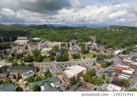 Boone, North Carolina. Historical American town in Appalachian Blue Ridge Mountains. Old townscape architecture in Watauga County, USA. Streets and historic buildings from above Boone, North Carolina. Historical American town in Appalachian Blue Ridge Mountains. Old townscape architecture in Watauga County, USA. Streets and historic buildings from above 139331442
