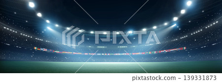 Stadium with National Flags at night. Stadium with National Flags at night. 139331873