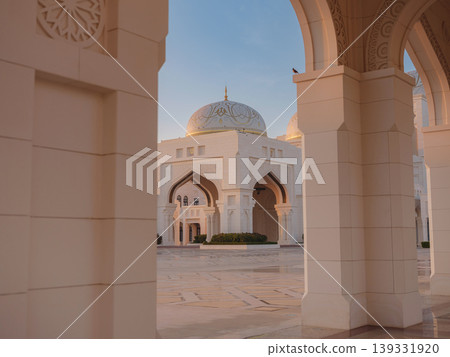 Abu Dhabi, UAE January 15, 2024 : Qasr Al Watan Palace Exterior Architecture . Magnificent white facade of Qasr Al Watan presidential palace stands under clear blue sky. modern Islamic design Abu Dhabi, UAE January 15, 2024 : Qasr Al Watan Palace Exterior Architecture . Magnificent white facade of Qasr Al Watan presidential palace stands under clear blue sky. modern Islamic design 139331920