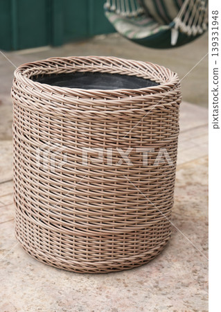 Tall cylindrical wicker planter for patio garden decor Tall cylindrical wicker planter for patio garden decor 139331948