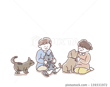 Small children playing with kittens and puppies 139331972