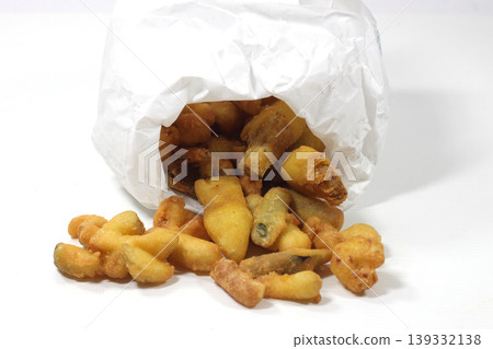 mixed chicken kebabs with fried battered vegetables- 139332138