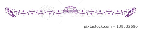 Outer space alien UFO and cosmos line divider or border. Cosmos travel thin line frame border, galaxy outer space invaders or space discovery vector separator line. Divider with alien flying saucer Outer space alien UFO and cosmos line divider or border. Cosmos travel thin line frame border, galaxy outer space invaders or space discovery vector separator line. Divider with alien flying saucer 139332680