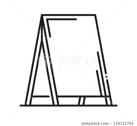 Retail advertising sidewalk stand display line icon or symbol. Exhibition outdoor light box lineart sign, promo stand display line vector pictogram. Presentation banner icon or easel banner symbol Retail advertising sidewalk stand display line icon or symbol. Exhibition outdoor light box lineart sign, promo stand display line vector pictogram. Presentation banner icon or easel banner symbol 139332702