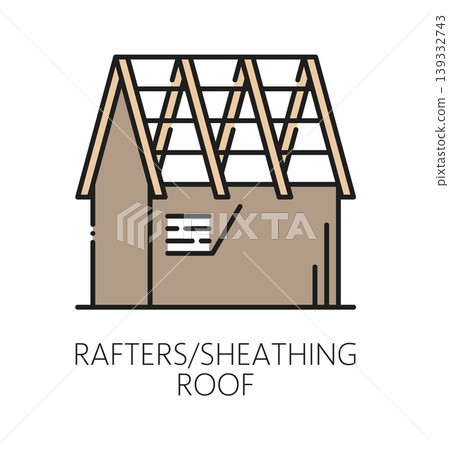Home roof sheathing rafter repair line icon or pictogram. House roofing repair icon, cottage home maintenance outline vector symbol. Property roof construction service thin line pictogram or sign 139332743
