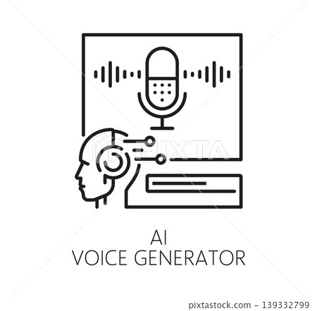 AI artificial intelligence voice generator technology icon. AI technology sound processing solution vector symbol. Artificial intelligence software icon with microphone, audio wave and robot head AI artificial intelligence voice generator technology icon. AI technology sound processing solution vector symbol. Artificial intelligence software icon with microphone, audio wave and robot head 139332799