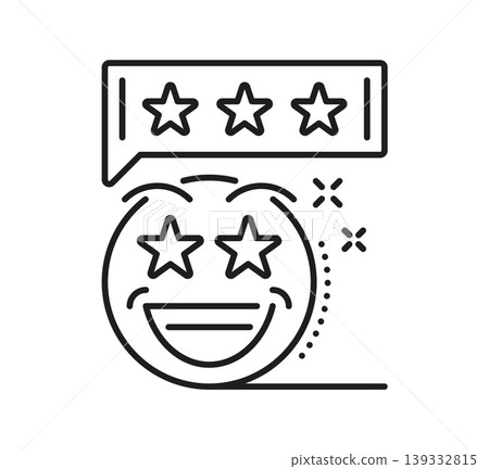 Ranking stars pictogram and best quality icon of review and rating in line vector. Quality stars icon of smile and ranking award badge for customer feedback and client satisfaction rank level 139332815