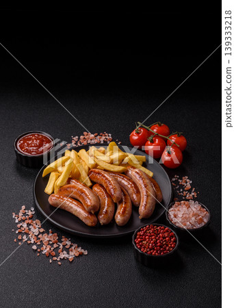 Grilled or barbecued chicken sausages for the dinner table. Grilled sausages 139333218