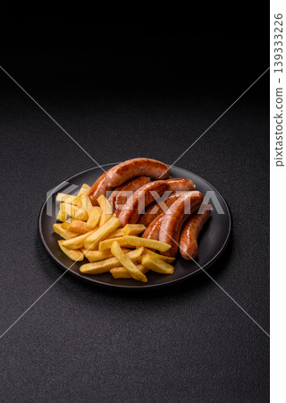 Grilled or barbecued chicken sausages for the dinner table. Grilled sausages Grilled or barbecued chicken sausages for the dinner table. Grilled sausages 139333226