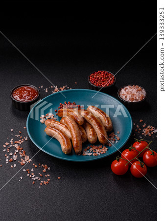 Grilled or barbecued chicken sausages for the dinner table. Grilled sausages 139333251