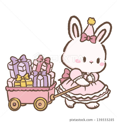 Kawaii Bunny Gift Wagon Clipart Cute Birthday Bunny Pulling Cart With Presents Party Illustration Kawaii Bunny Gift Wagon Clipart Cute Birthday Bunny Pulling Cart With Presents Party Illustration 139333285