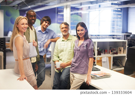 Portrait, business startup and happy people confident in solidarity, group cooperation or agency services work. Job experience, entrepreneurship company and sales team pride, commitment and diversity 139333604