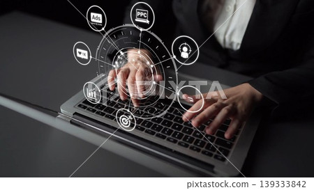 Marketing online strategy with digital advertising, PPC, social media and SEO icons Funnel Marketing online strategy with digital advertising, PPC, social media and SEO icons Funnel 139333842