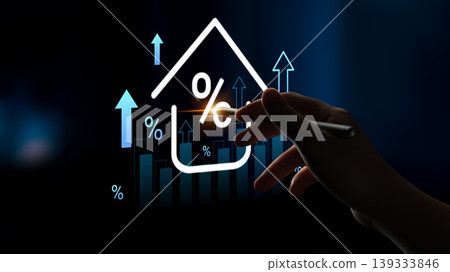 Conceptual illustration of rising house prices indicated by upward arrows and percentage symbol, representing real estate market trends and investment opportunities Gantry Conceptual illustration of rising house prices indicated by upward arrows and percentage symbol, representing real estate market trends and investment opportunities Gantry 139333846