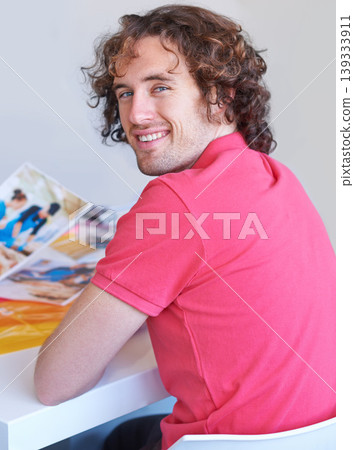 Portrait, happy business man and creative professional, entrepreneur or photographer in office. Face smile, designer and employee, worker and person in Australia for startup career or job at desk Portrait, happy business man and creative professional, entrepreneur or photographer in office. Face smile, designer and employee, worker and person in Australia for startup career or job at desk 139333911