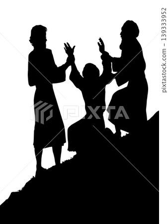 Vector drawing. Moses praying for battle 139333952