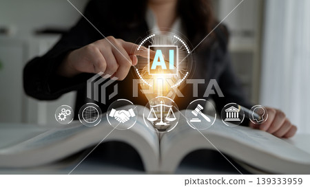 Conceptual Image of Artificial Intelligence Revolutionizing Legal Profession and Technology With Light Bulb and Law Icons Fluxor 139333959