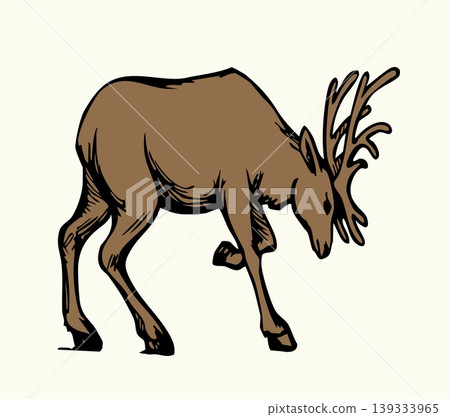 Vector drawing. The reindeer bent its antlers 139333965