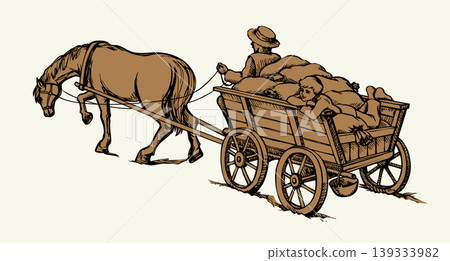 Vector drawing. A cart drawn by a horse 139333982