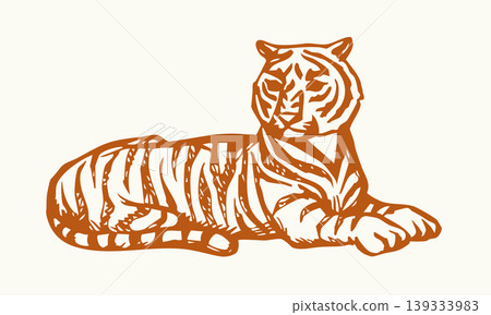 Vector drawing. The tiger lies on the ground Vector drawing. The tiger lies on the ground 139333983