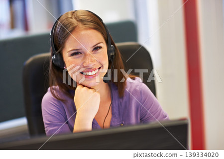 Customer support smile, portrait or professional woman, receptionist or agent for hotel administration job, work or services. Contact us help desk, secretary face and reception worker pride in career 139334020