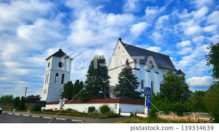 The 16th-century Catholic Church of the Holy Trinity in the Belarusian agro-town of Chernavchitsy, Brest, architectural heritage site, peaceful environmental study. The 16th-century Catholic Church of the Holy Trinity in the Belarusian agro-town of Chernavchitsy, Brest, architectural heritage site, peaceful environmental study. 139334639