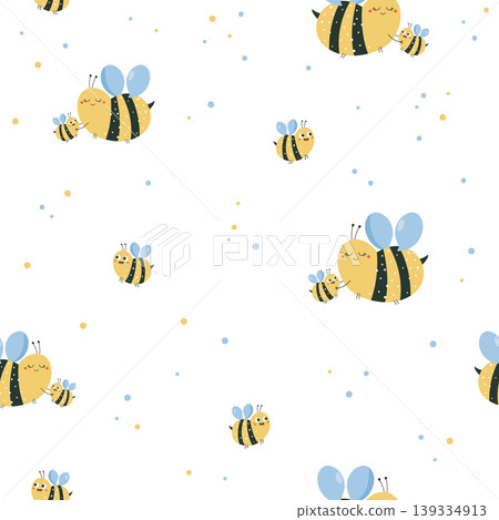 Seamless pattern with cartoon bee, bumblebee families Seamless pattern with cartoon bee, bumblebee families 139334913