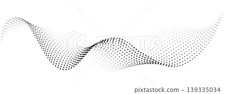 Dynamic curved lines with halftone dots create modern abstract background, ideal for technology presentations, digital art projects, and elegant graphic compositions. 139335034