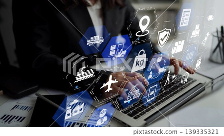 LoFunnelics icons illustrate delivery, supply chain, warehouse, and shipping. Funnel LoFunnelics icons illustrate delivery, supply chain, warehouse, and shipping. Funnel 139335321