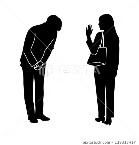 一個男人深深鞠躬,向即將離開的女子表達謝意,畫面中呈現出一個男人的剪影。 一個男人深深鞠躬,向即將離開的女子表達謝意,畫面中呈現出一個男人的剪影。 139335417