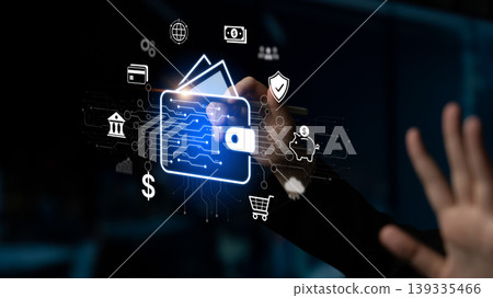 Secure Digital Wallet Payment Interface on Mobile with Fintech Icons. Corpus Secure Digital Wallet Payment Interface on Mobile with Fintech Icons. Corpus 139335466