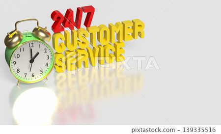 24 7 Customer Service Concept With Alarm Clock And Bold Yellow Text 3d render. 139335516