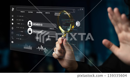 Digital Interface Concept with User Login Field and Magnifying Glass for Enhanced Security and Data Protection in Modern Technology Solutions Haptic Digital Interface Concept with User Login Field and Magnifying Glass for Enhanced Security and Data Protection in Modern Technology Solutions Haptic 139335604