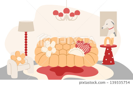 Dopamine Decor Living Room Interior with Bold Colors and Playful Design Dopamine Decor Living Room Interior with Bold Colors and Playful Design 139335754
