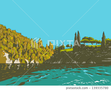 Tremezzo in Lake Como Italy WPA Ukiyo-e Poster Art 139335780