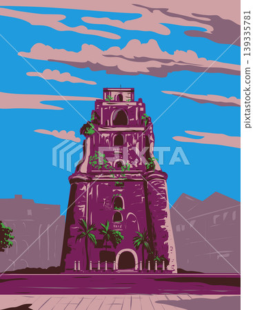 Sinking Bell Tower Laoag City Philippines WPA Poster Art Sinking Bell Tower Laoag City Philippines WPA Poster Art 139335781