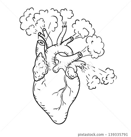 Human Heart Pumping Smoke Drawing Human Heart Pumping Smoke Drawing 139335791