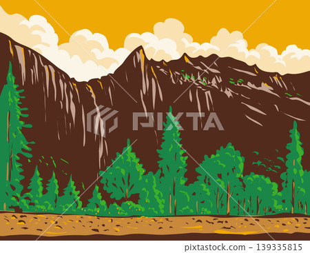WPA Art of Bridalveil Fall in Yosemite National Park in California USA WPA Art of Bridalveil Fall in Yosemite National Park in California USA 139335815