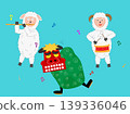 Illustration material for a New Year's card for 2027 (Reiwa 9). A sheep performing a lion dance. 139336046