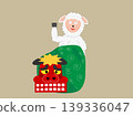 Illustration material for a New Year's card for 2027 (Reiwa 9). A sheep performing a lion dance. 139336047