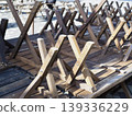 Wooden chairs put away 139336229