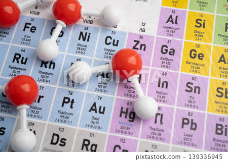 Molecules chemical on a periodic table background. 139336945