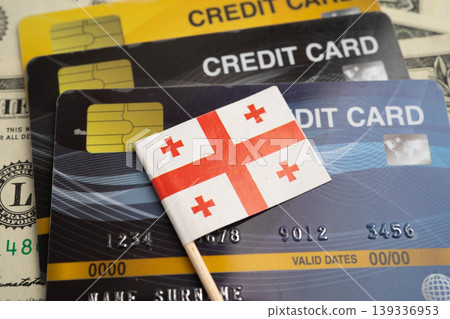 Georgia flag on credit card, finance economy trading shopping online business. Georgia flag on credit card, finance economy trading shopping online business. 139336953