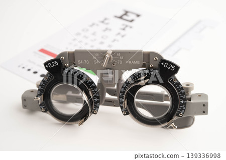 Ophthalmic trial frames to visual acuity eye test. Ophthalmic trial frames to visual acuity eye test. 139336998