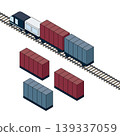 An illustration of a freight train transporting containers. Logistics-related, isometric projection material. 139337059