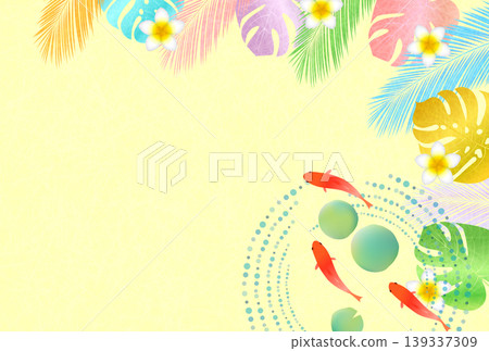 A tropical summer background featuring goldfish and plumeria. A tropical summer background featuring goldfish and plumeria. 139337309