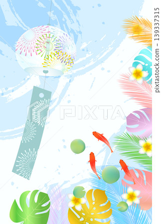 Illustration background featuring summer wind chimes, tropical flowers, and goldfish. Illustration background featuring summer wind chimes, tropical flowers, and goldfish. 139337315