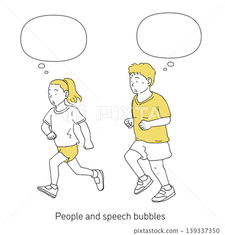 A child running and a speech bubble A child running and a speech bubble 139337350