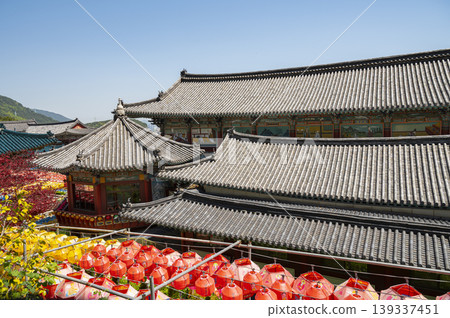 Blue sky and roofs of Buddhist temples and temples Blue sky and roofs of Buddhist temples and temples 139337451